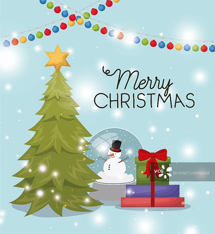 圣诞树上有雪人和礼物图片素材