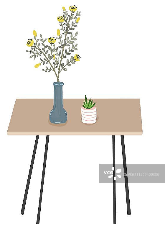 桌子上的鲜花与多肉植物图片素材