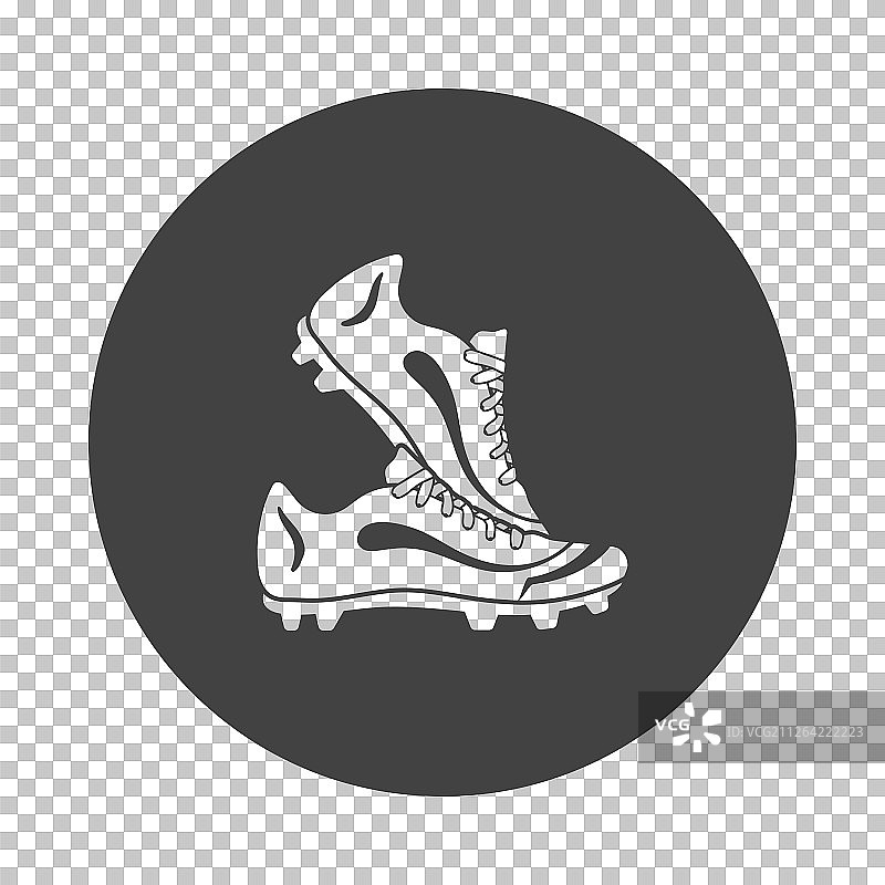 一双足球靴的图标。在透明网格上减去模具设计。矢量插图。图片素材