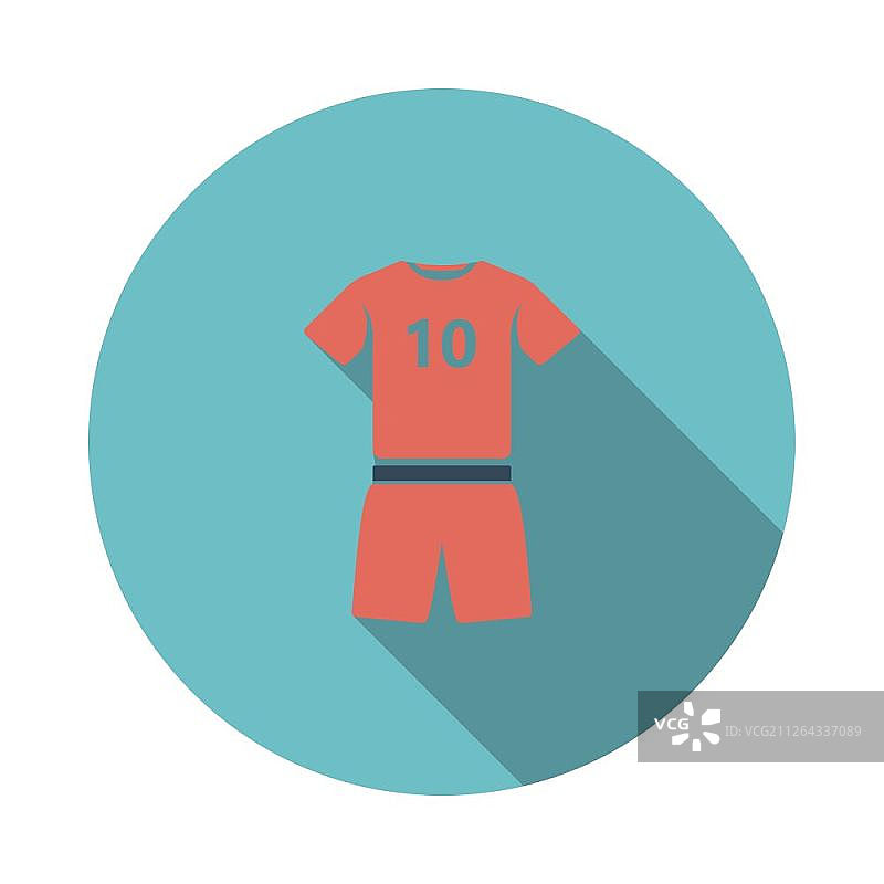 足球服图标。扁平圆形模具设计与长影子。矢量插图。图片素材