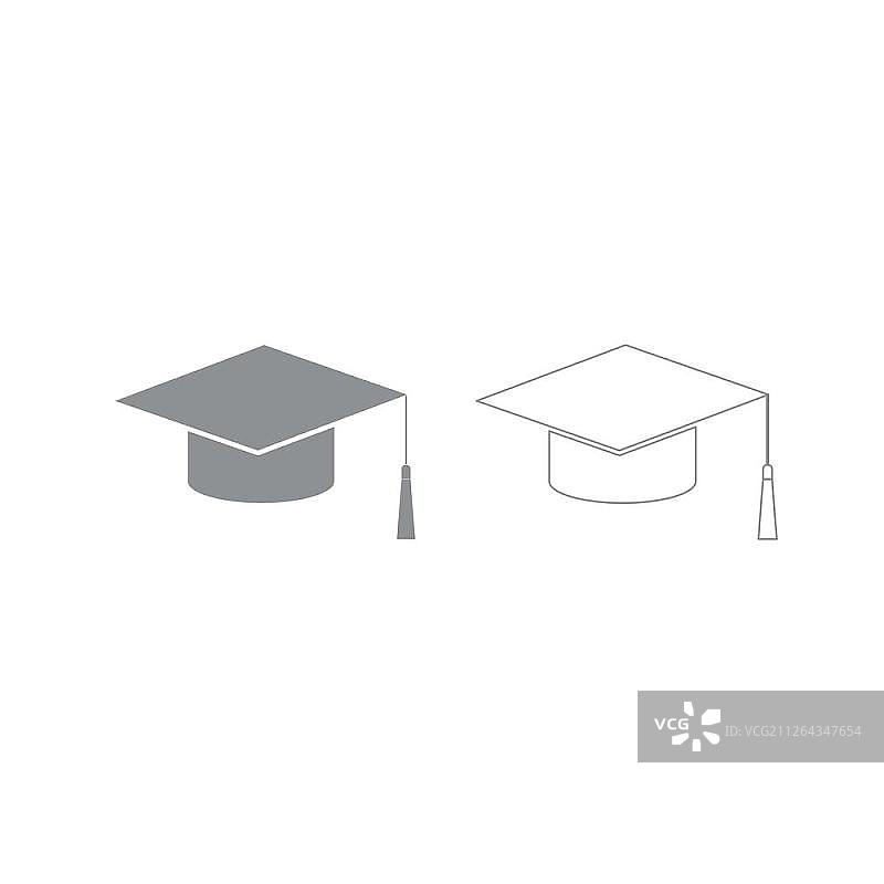 毕业帽灰色设置图标。图片素材