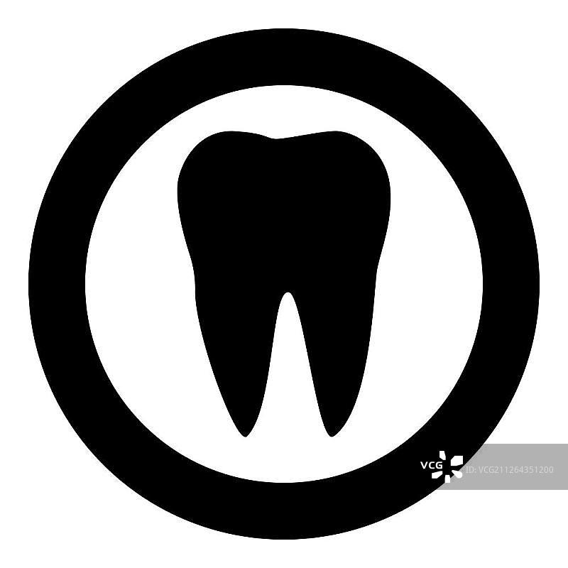 牙齿在圆形或圆形矢量插图的黑色图标图片素材