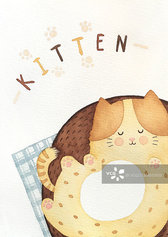 可爱猫咪水彩插画图片素材