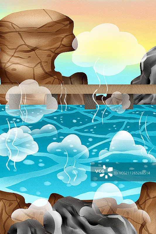 冬天温泉的场景插画背景图片素材