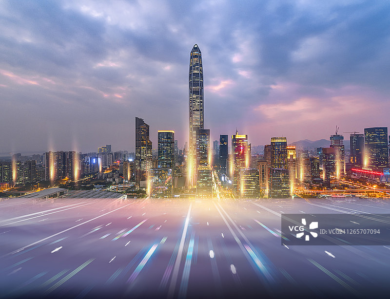 光线智能未来科技感商务写字楼房地产广告创意深圳城市天际线图片素材