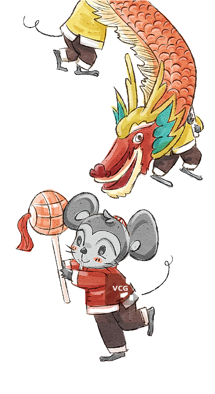 春节鼠年老鼠舞龙插画元素图片素材