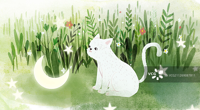 草丛中的猫插画图片素材