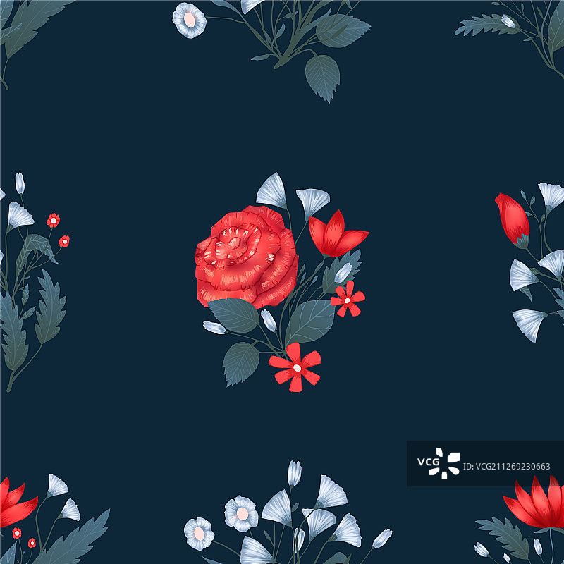 无缝图案花卉设计与玫瑰图片素材
