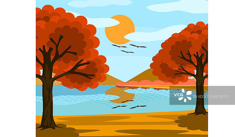 蓝天湖橙树图片素材