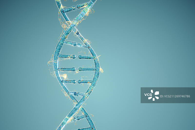 透明DNA与金色发散线条 三维渲染图片素材