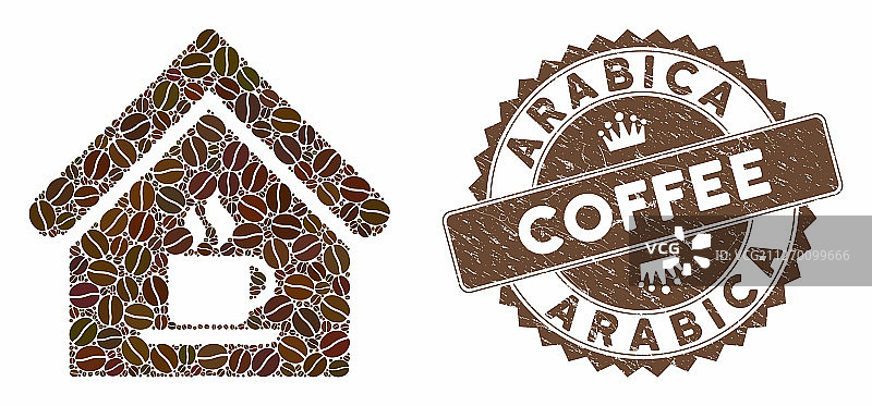咖啡马赛克咖啡馆与擦伤阿拉比卡图片素材