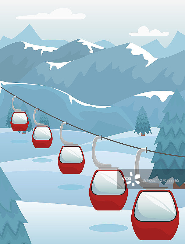 冬季山地景观与滑雪缆车图片素材