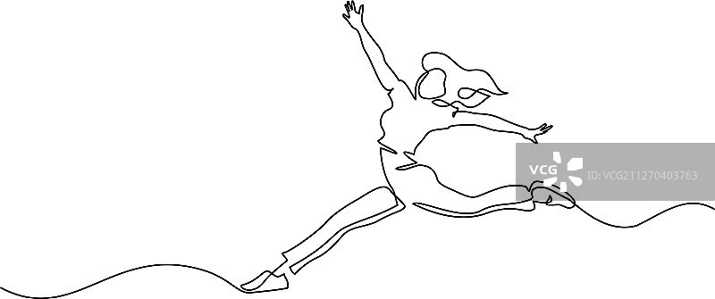 快乐跳跃的女人连续画了一条线图片素材