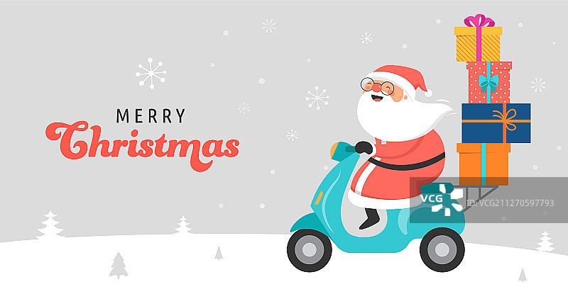 圣诞老人骑着摩托车送圣诞礼物图片素材