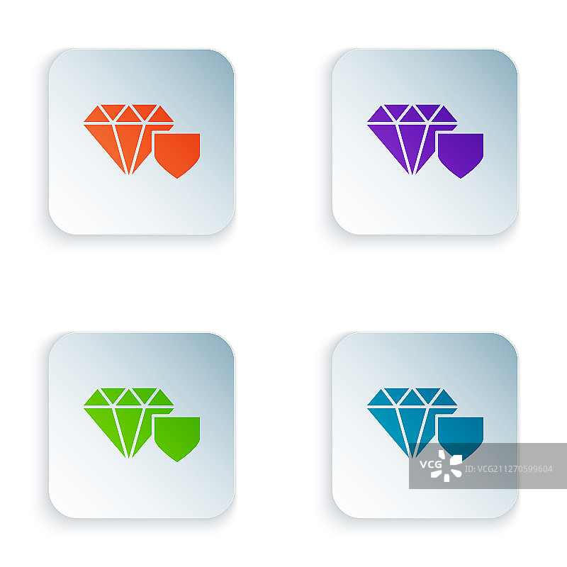 彩色钻石与盾牌图标隔离在白色图片素材
