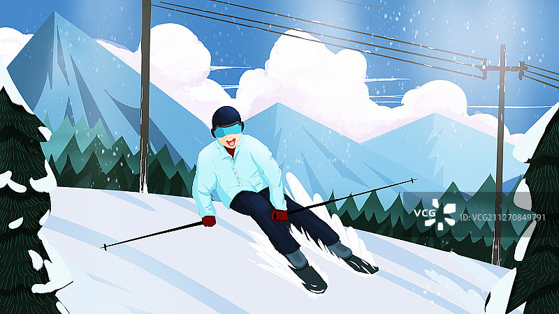 冬季滑雪插画图片素材