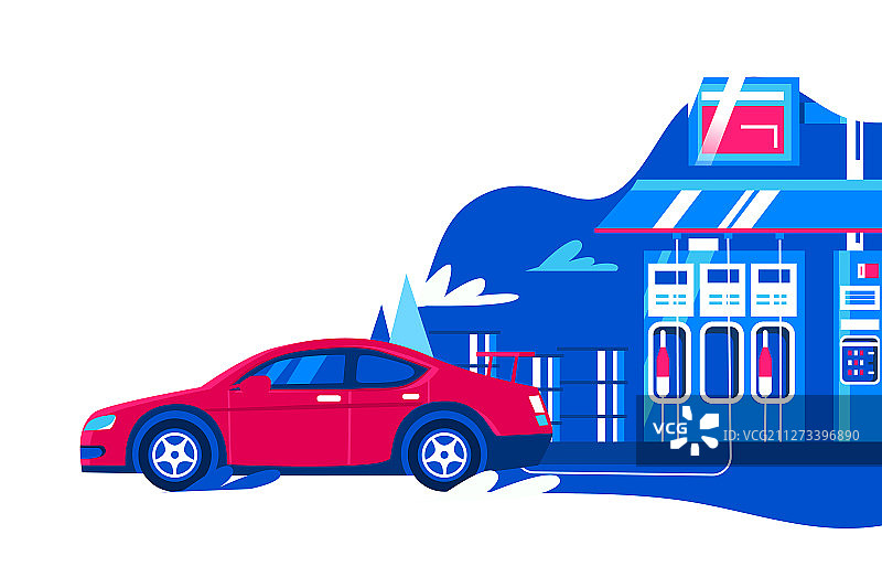 加油汽车汽油洗车服务矢量插画图片素材