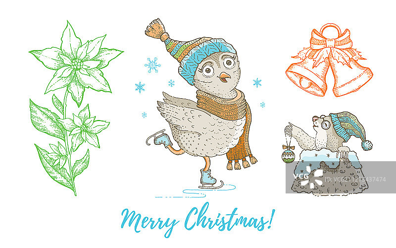 圣诞猫头鹰鸟鼹鼠铃儿响图片素材