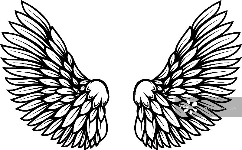 在纹身风格的翅膀孤立在白色图片素材