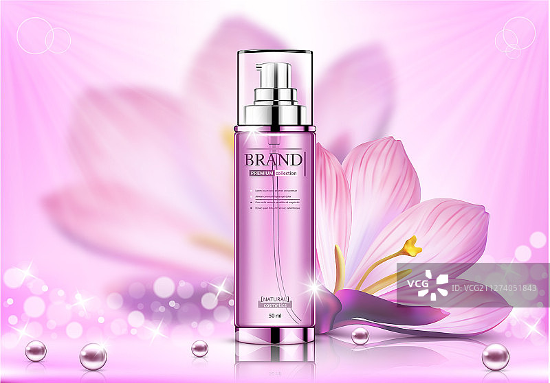 化妆品喷雾剂广告粉红色瓶子与花图片素材