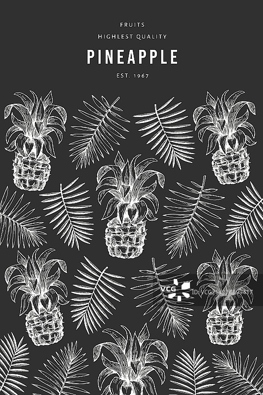 菠萝和热带树叶设计模板图片素材