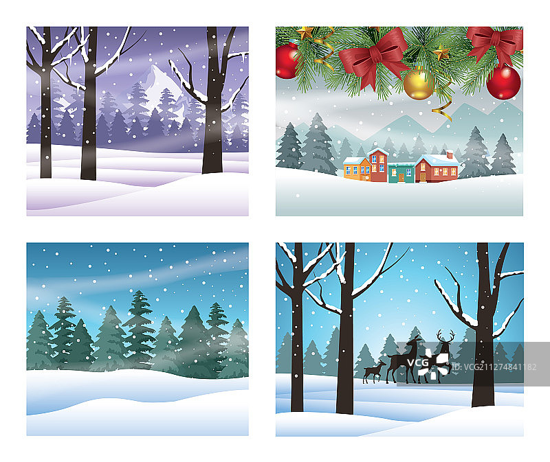 圣诞贺卡和雪景图片素材