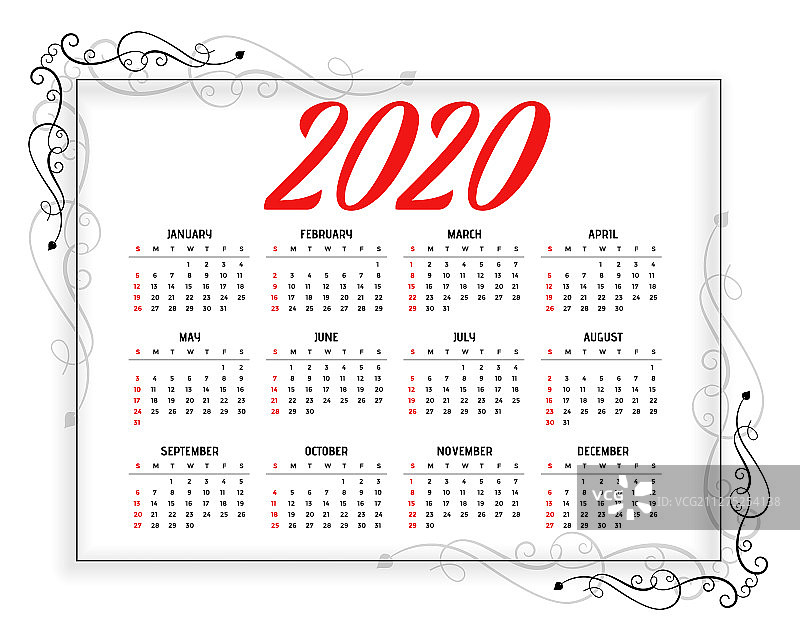 2020年新年花式日历设计图片素材