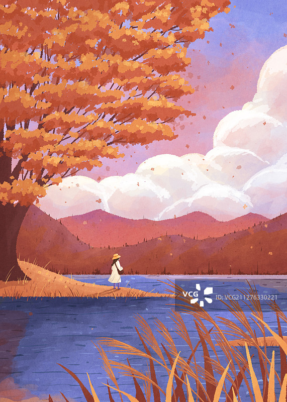 四季的色彩景观节气插画秋分图片素材