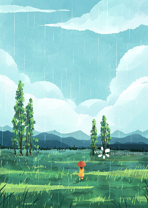  四季的色彩景观节气插画雨水图片素材