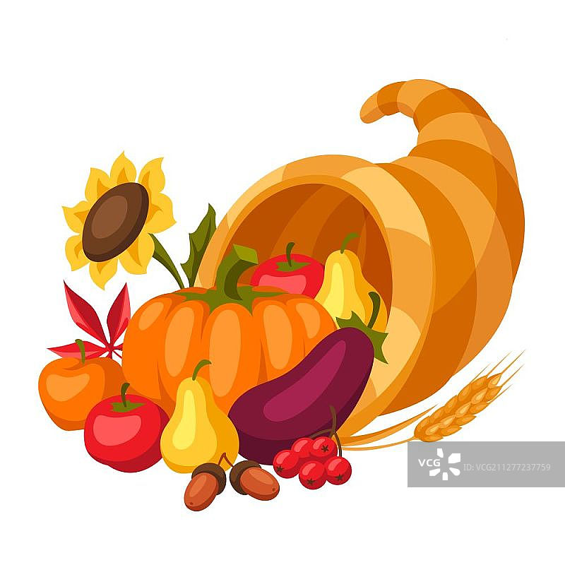 感恩节快乐，有充足的时令水果和蔬菜。感恩节快乐，丰衣足食。图片素材
