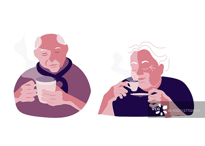 老人喝杯咖啡图片素材