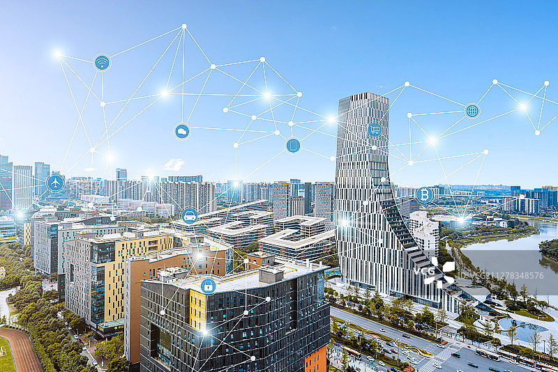 中国四川成都高楼和城市互联大数据概念图片素材