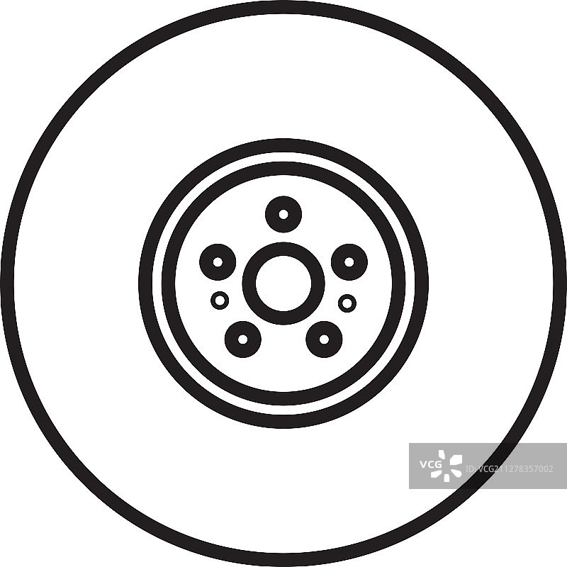 黑色线汽车刹车盘图标隔离在白色上图片素材