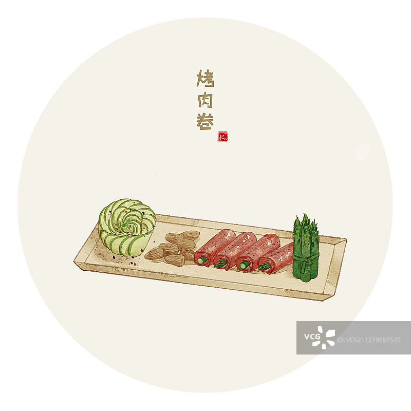 水彩美食插画 烤肉卷图片素材