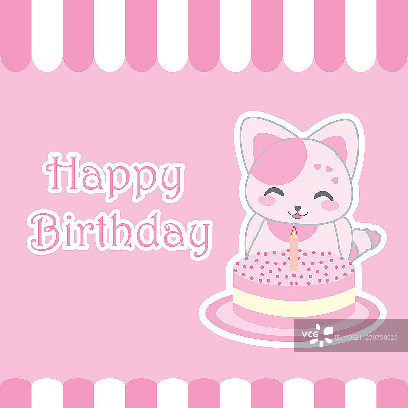 生日卡片和可爱的猫一个生日蛋糕图片素材