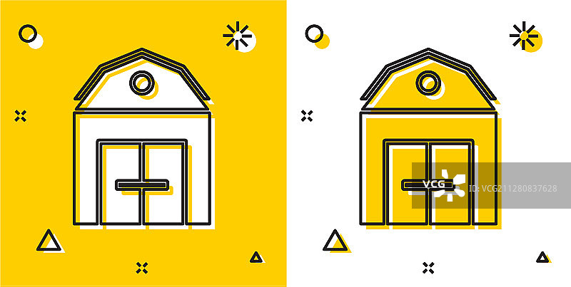 黑色农舍概念图标孤立在黄色上图片素材