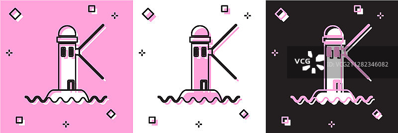 设置灯塔图标隔离在粉红色和白色图片素材
