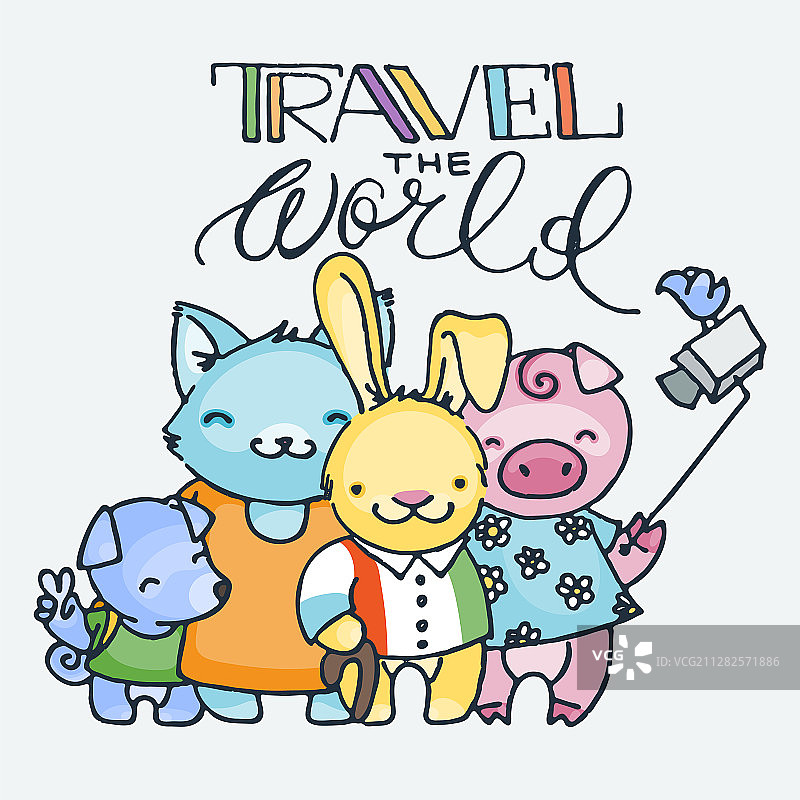 可爱的小旅游动物卡通手绘图片素材