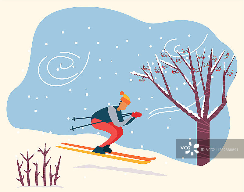 冬季活动的人下坡滑雪图片素材