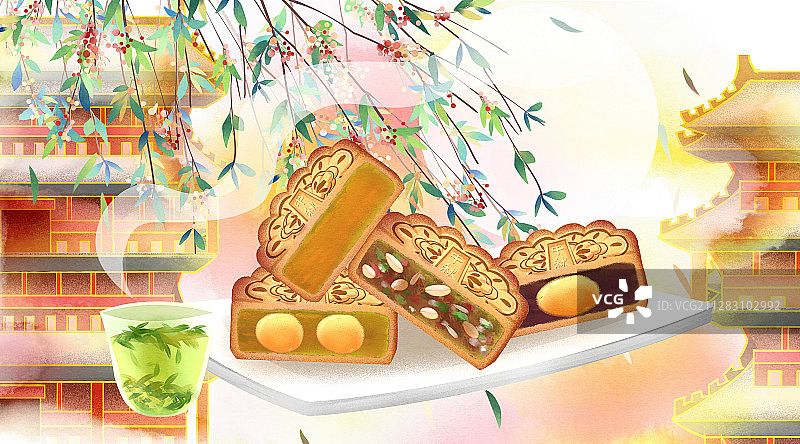 中国传统节日中秋节月饼插画图片素材