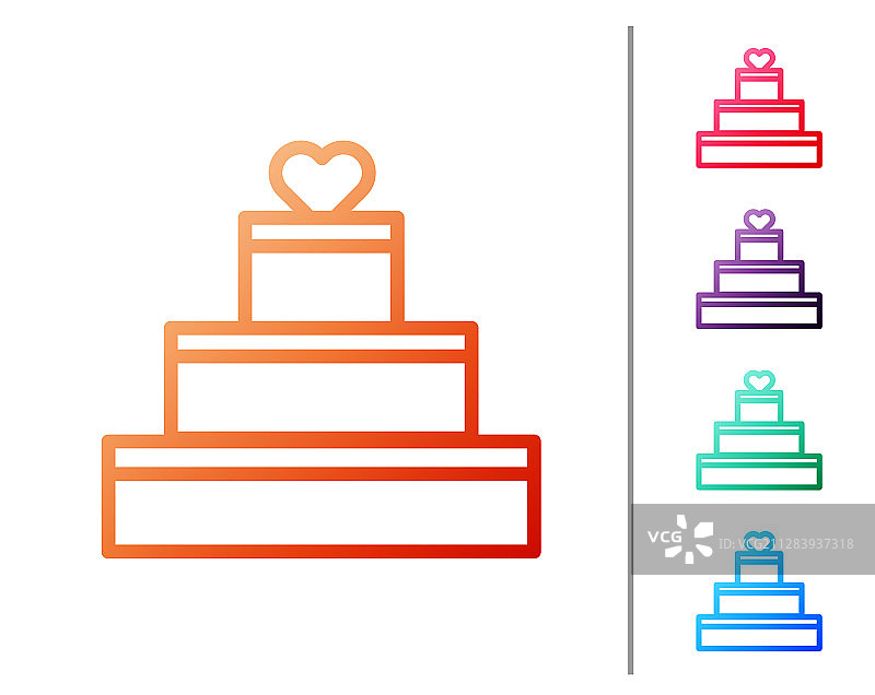 红线婚礼蛋糕与心的图标隔离上图片素材