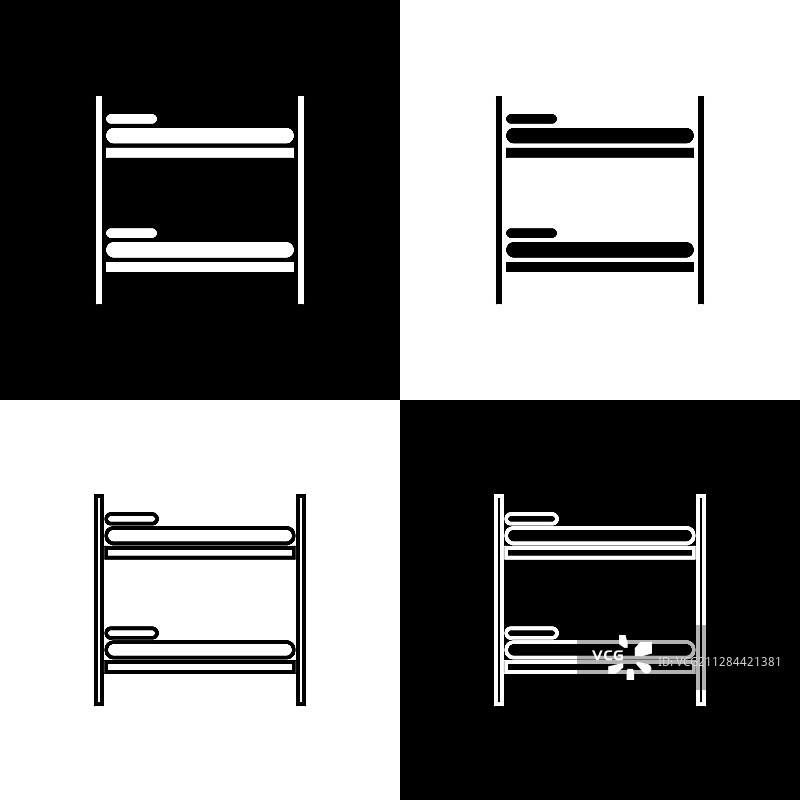 设置双层床图标隔离在黑色和白色图片素材
