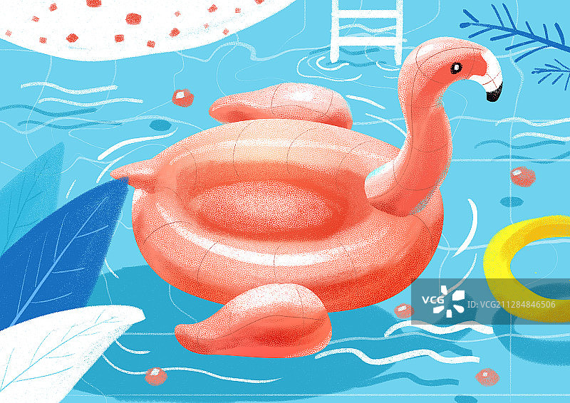 夏季火烈鸟泳池游泳圈插画图片素材