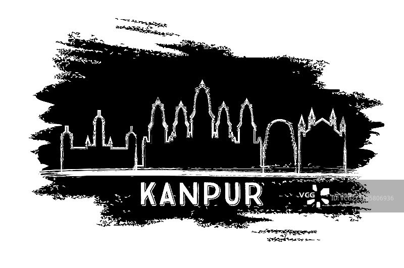 坎普尔印度城市天际线剪影手绘图片素材