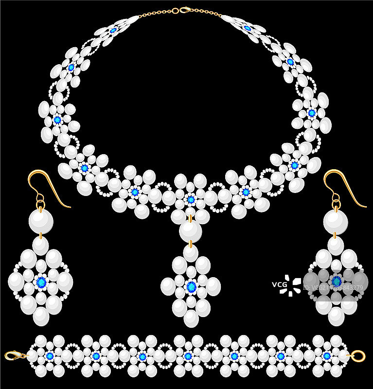 镶嵌女珍珠项链手链和耳环图片素材
