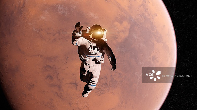 一个宇航员在火星前面的插图图片素材