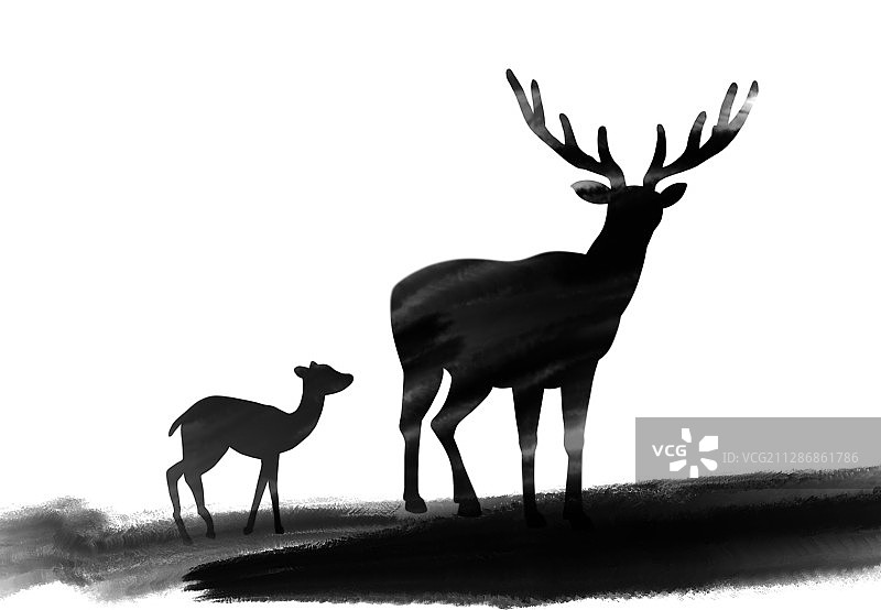 水墨剪影抽象动物梅花鹿背景分离素材图片素材