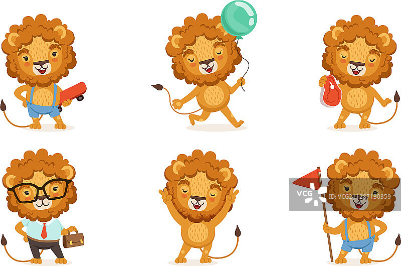 可爱的狮子在不同的情况下设置可爱图片素材