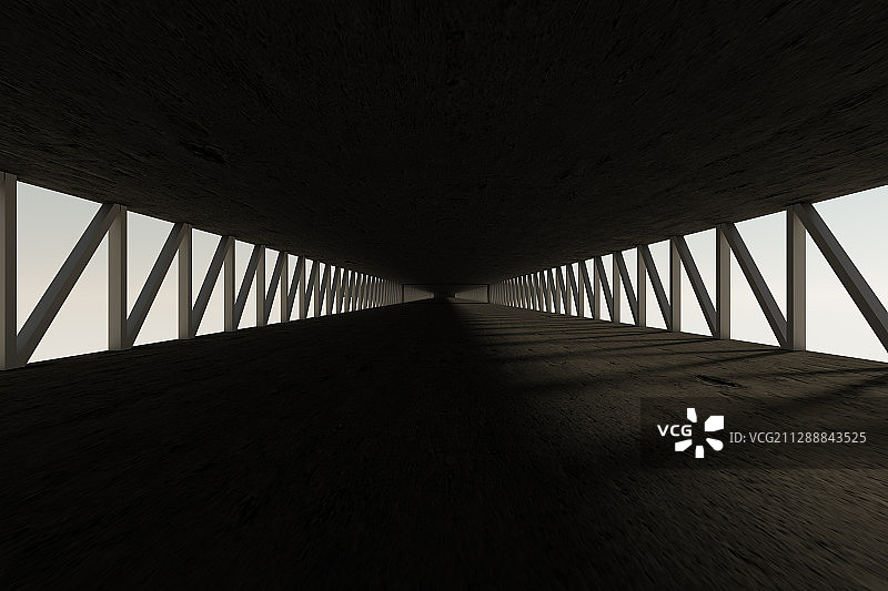 黑暗的建筑结构隧道 3D渲染图片素材