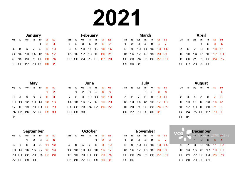 日历布局为2021年周开始图片素材
